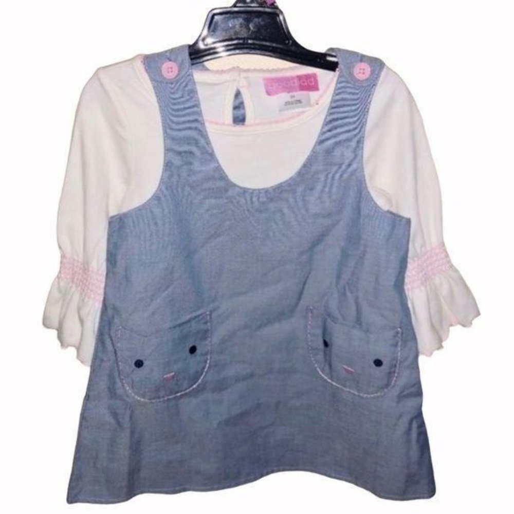 Good Lad 2 piece Set Kitty Overalls Blue Size 2 3 Little Girls Toddler Cute